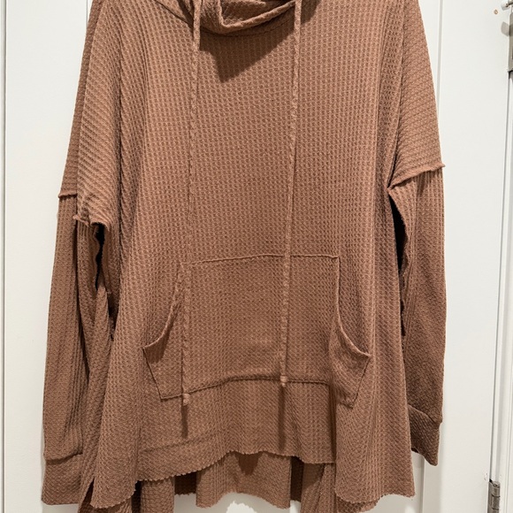 Shop Talulah Sweaters - Waffle-Knit Hooded Sweater in Brown
